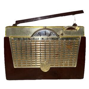 Vintage Westinghouse H-409P4 Tube AM Radio Portable Brown Tortoise USA Untested